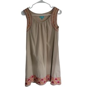 Calypso St. Barth for Target SleevelessTan Pink Orange Embroidered Dress Size Sm